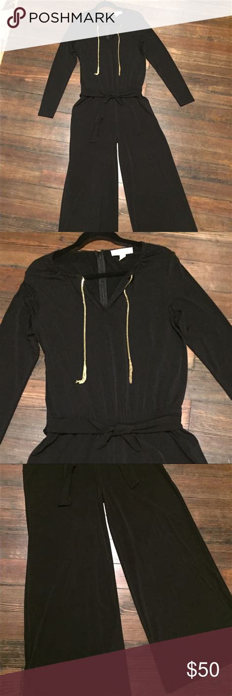 michael kors black jumpsuit gold zipper
